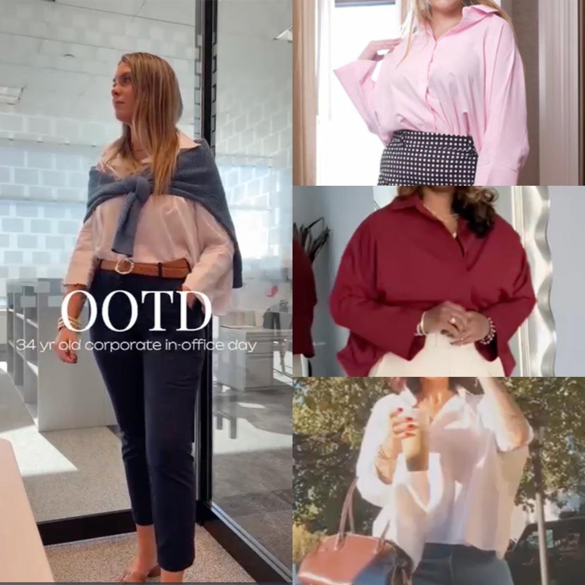 UOOZEE Women's Loose Oversized Collared Lapel Blouse - Polyester Fabric, Basic Style, Comfortable Longsleeve Lady Top for Commuting, Office, Fall Occasions,summervibes