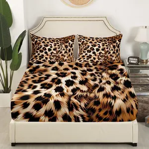 Leopard Print Bed Sheet Set Cheetah Print Bedding Sheets,Wild Animal Print Bedding Fitted Sheet Leopard Fur Bed Cover 1 Bed Sheet Set with Pillowcases