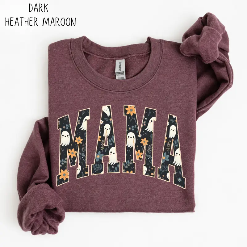 Halloween Mama Sweatshirt, Cute Ghost Boo Graphic Crewneck, Spooky Season Fall Top, Fun Autumn Outfit, Halloween Gift For Her