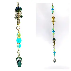 Seashell blue green and gold suncatcher, cute decor, hanging decoration