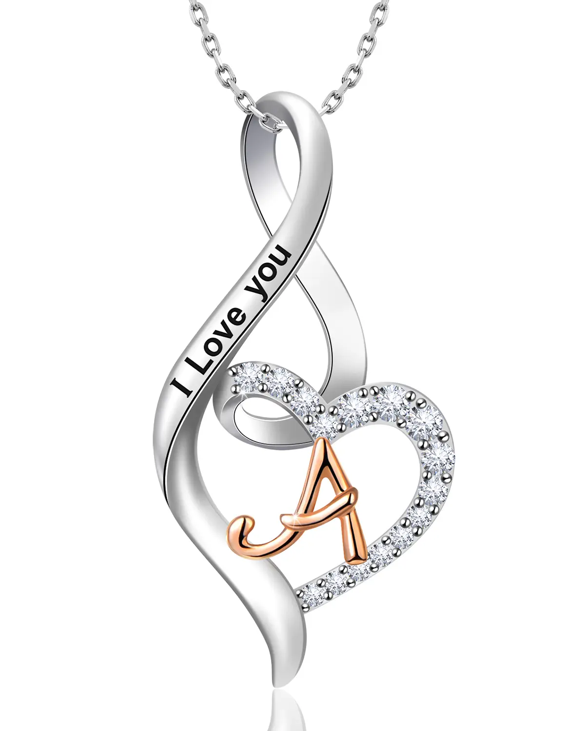 Women's 925 Sterling Silver Initial Necklaces - Letter Necklaces, Custom Style Love Heart Design Bespoke Pendant, Personalized Birthday Gift for Wife Girlfriend, Personalizable Necklaces