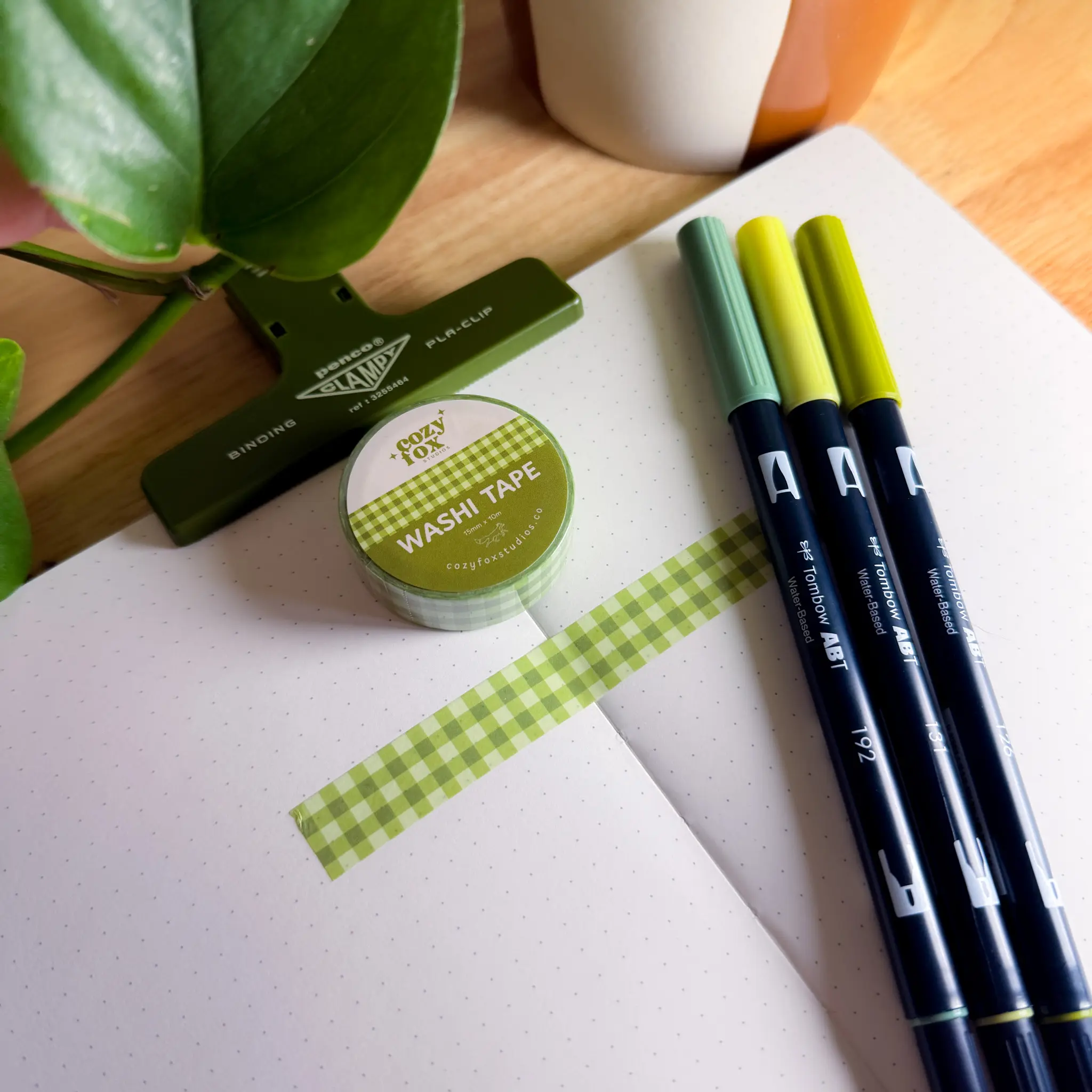 Matcha Gingham - Washi Tape for Journaling