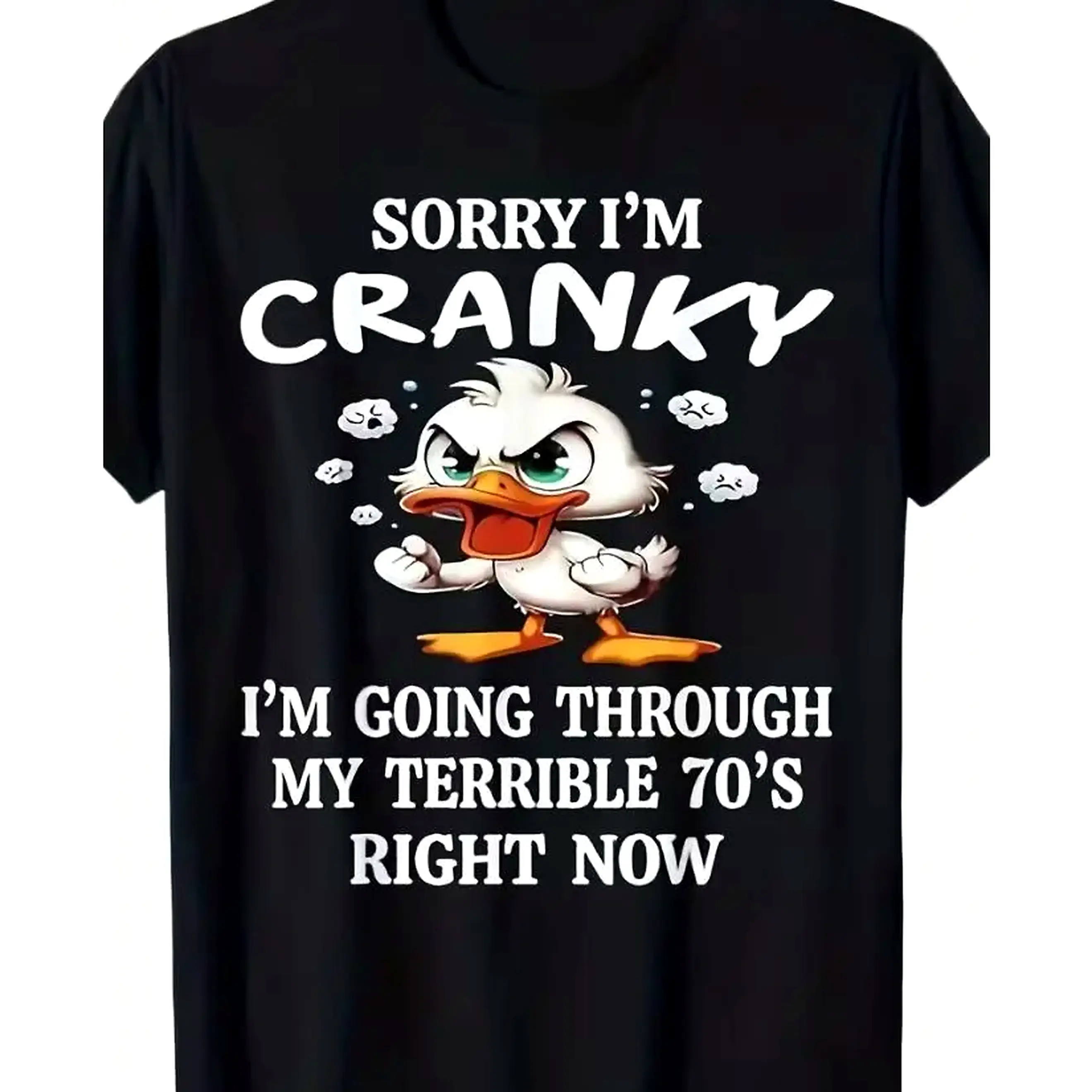 Funny 70s Duck Graphic Tee, 100% Cotton Casual Crew Neck Outfit, Unisex Couple Fashion Top, Cute Retro Style, Best Valentine’s Day Gift For Him Her, Perfect Gift For Boyfriend Girlfriend Husband Wife Loose Round Neck