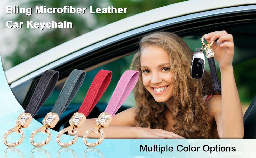 Wisdompro Bling Leather Car Keychain, Universal Microfiber Leather Key FOB Keychain Key Chain Holder Accessories