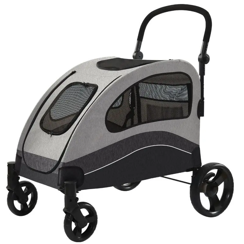 Heavy Duty Collapsible Dog Stroller for Large and Medium Dogs up to 160 lbs - Breathable Mesh Ventilation - 360° Rotating Wheels - Removable Carrier - Adjustable Handle