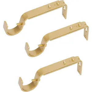 Adjustable Curtain Rod Brackets, 3 Pcs Premium Rod Brackets for Wall, Curtain Rod Holder, Drapery Rod Holders Hardware Window Curtain Rod Support Hanger for 7/8 or 1-Inch Rod (Gold)