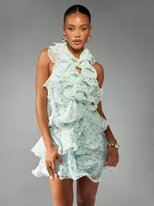 MISSGUIDED Floral Ruffled Halter Mini Dress With Layered Details