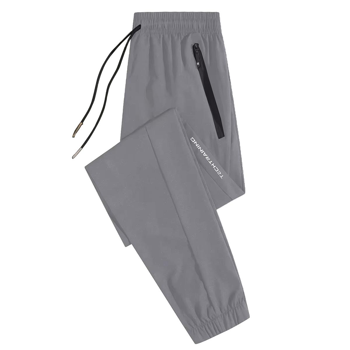 Men’s lightweight ice silk casual athletic pants with a drawstring waist, skin-friendly and comfortable, zippered pockets, suitable for warm weather and everyday wear.