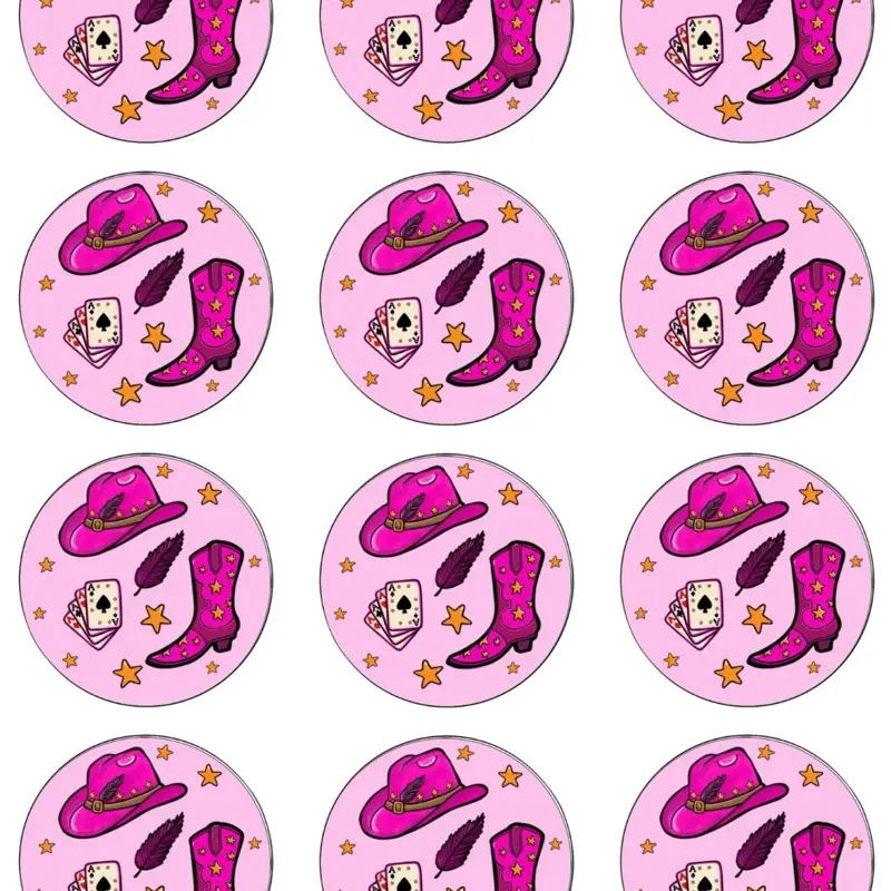 Cowgirl Cupcake Toppers EDIBLE for Cupcakes Cookies Oreos & More Cowgirl Party Theme Pink Boots & Hats Design