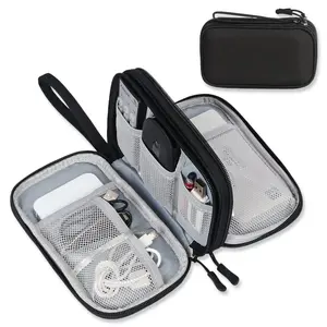 Portable Travel Cable Organizer Pouch, Double Layer Electronic Accessory Storage Bag for Cords Chargers Phones Earphones, Durable Pouch