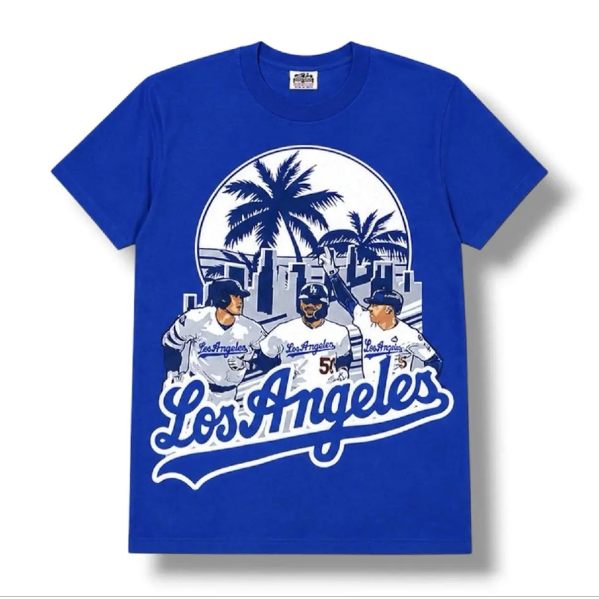 Los Angeles Blue Graphic Tee Featuring Ohtani Betts & Freeman Baseball Players Design