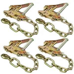 VULCAN Ratchet Buckle - 2 Inch Wide Handle - Chain Tail and Welded Grab Hook - 4 Pack - 3,300 Pound Safe Working Load Adjustable Hanging Ropes Climbing Rope