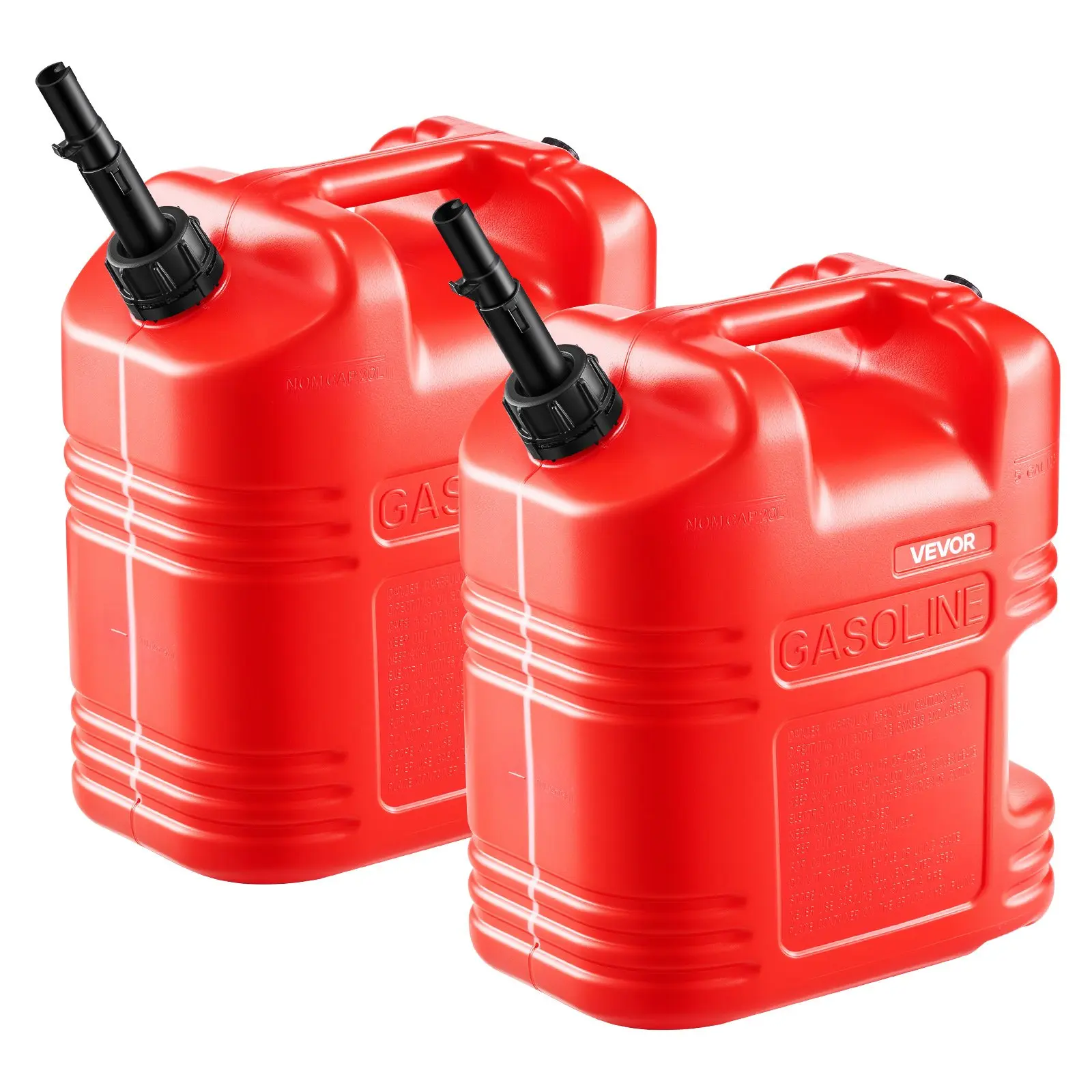 VEVOR Fuel Container, 5 Gallon, Gas Tank with Spout Clear Scale, 15 L/min Max Flow Rate, Secure Leak-proof, Portable Flat Fluid Container for Most Cars Motorcycle ATV UTV, Red, 2 Packs