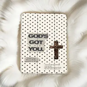 Cute Polka Dot Leopard Cross Faith Aesthetic Background Stylish Clear Tablet Case for Pencil Holder (No Pen Included), Auto Wake/Sleep Tablet Protective Cover with iPad 10th 11th 9th Mini Air 4th 8/7/6/5th for iPad Pro Generation Case Christian Gifts