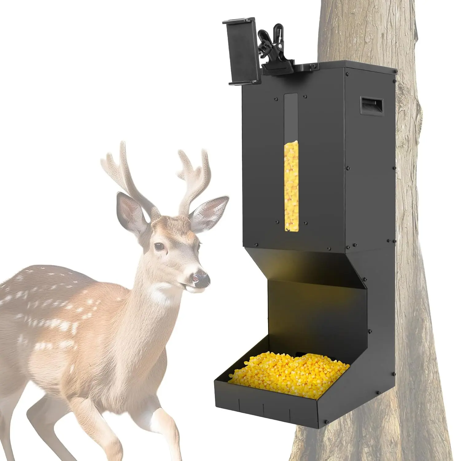 Automatic Metal Deer Feeder – 60 lb/11Gal Capacity, Gravity Dispenser Feeds Protein and Corn, Hanging or Wall Mount Wildlife Feeder for Field Or Farm