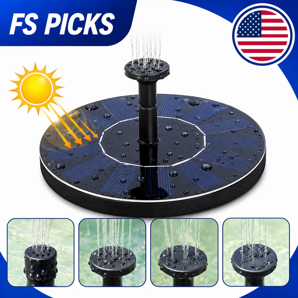 Classic 6.3 in Solar Powered Floating Fountain Pump with Solar Panel, Filter, Minimal Setup, Oxygenation for Outdoor Pond, Fish Tank