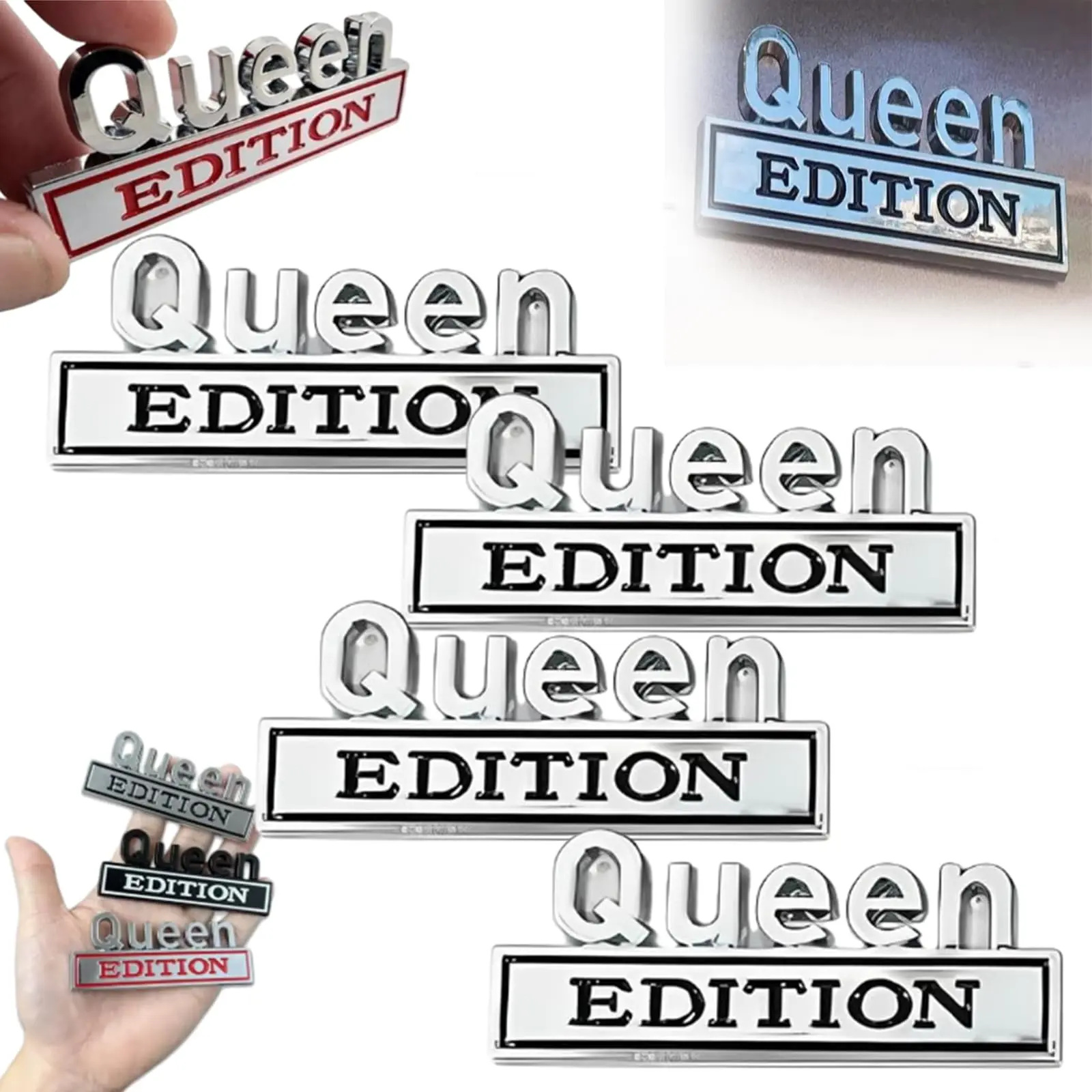 Queen Edition Car Emblem,3D Waterproof Metal Sticker Badge,Funny Edition Nameplate Bumper Decals for Cars Truck Motorcycle SUV Side or Rear Tailgate Name Plate Sticker summerwins
