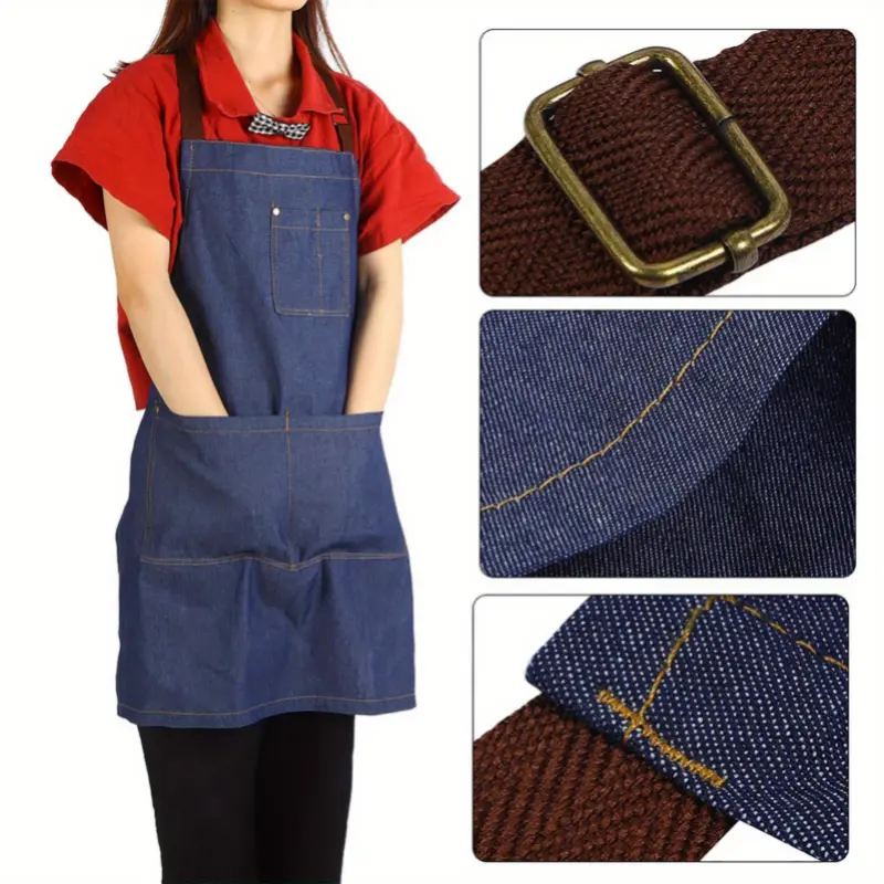 Unisex Blue Denim Apron with Pockets for Art Cooking and Service Jobs Cover