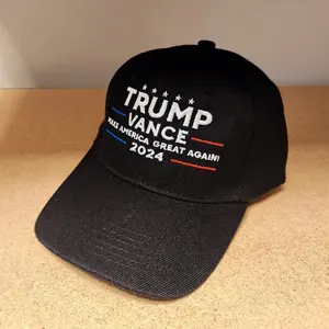 Trump Vance 2024 Make America Great Again Embroidered Hat w/Flag Bill (Black)
