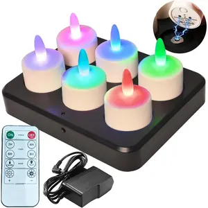 Rechargeable  s Candles with  Base, Flameless Votive Candles with Remote Timer, Flickering 55 Hours   s, Color Changing, 6 Pack