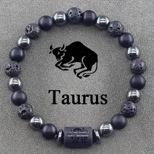 Unisex Genuine Stone Beads Zodiac Sign Bracelet - 1-Pc Personalized Jewelry, Adjustable Symbolic Costume Accessory, Meaningful Blessing Gift for Couples