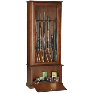 HomeStock Gun Cabinet Vintage Floor Mount Gun Cabinet with Locking Tempered Glass Door and Ammo Storage Locking Drop Down Door Safe Gun Cabinet man cave furniture for apartments