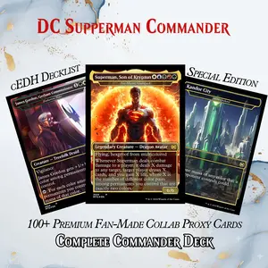 ‍️ DC SUPERHERO ANIME-COMIC THEMED PROXY COMMANDER DECK – PREMIUM COLLECTOR SET (120 CARDS | 4 VERSIONS | DICE SET | PLAYMAT | VELVET BAG | LEATHER BOX)