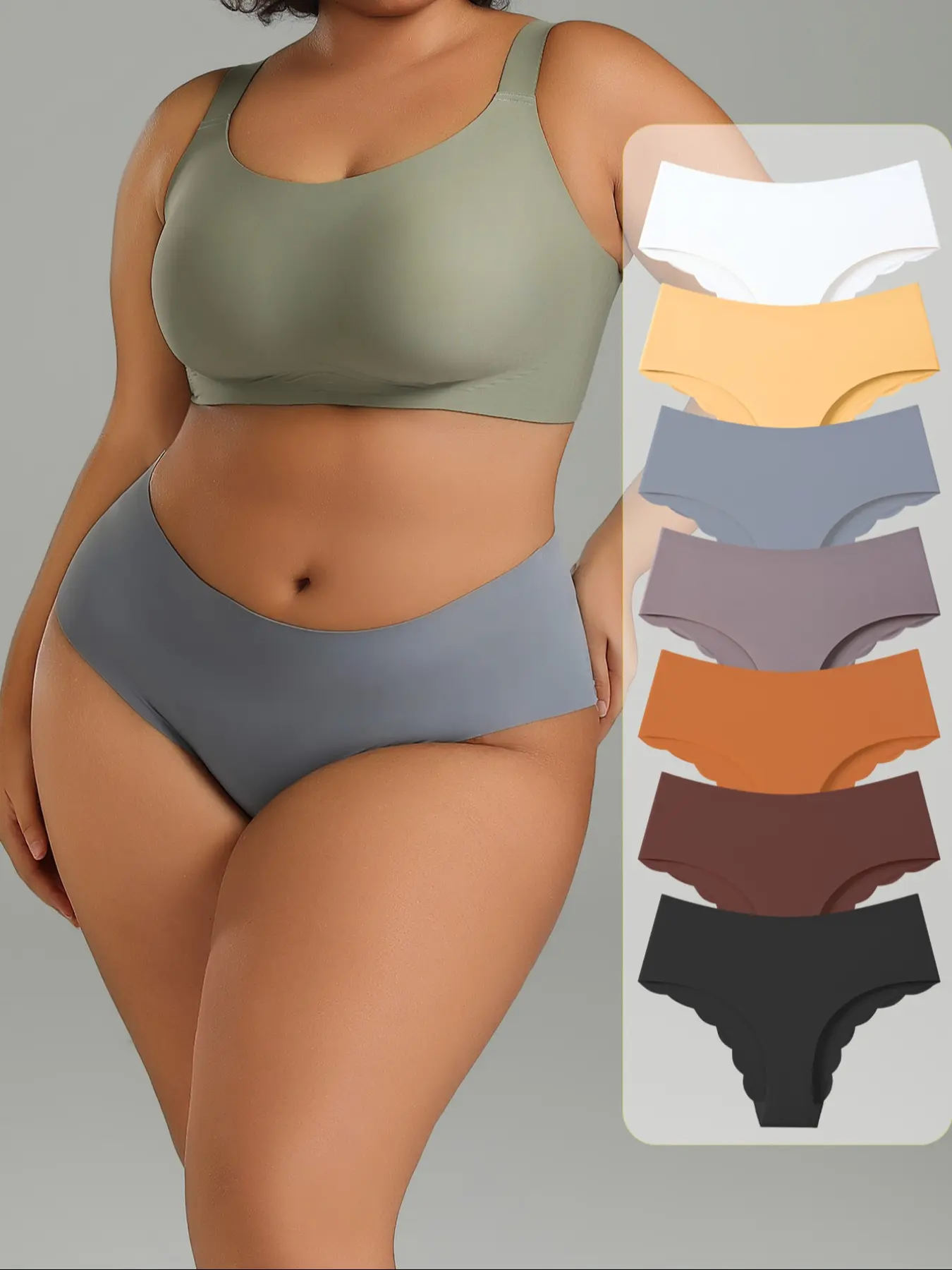 HOTCOM Women's Plus Size Ice Silk Underwear Set, 7-Pack High Waist Triangle Panties, Wave Edge Design, Soft Skin-Fit, Slim Fit, Multiple Colors, Xl-4Xl, Womenswear