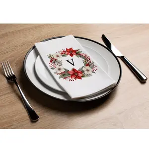 Disposable Paper Guest Towel with Christmas Holiday Napkins Flower Monogram "V" - Pack of 16
