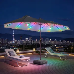 CAODOC 15FT Large Outdoor Patio Umbrella With/Without LED Lighted, Rectangular Market Table Sun Parasol Umbrella with Base, Crank, Steel Ribs and Pole for Garden, Backyard,Sand, Pool