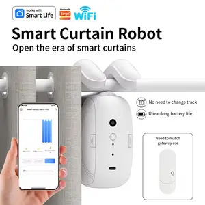 WiFi Smart Home Curtain Motor, Automatic Curtain Opener, USB Rechargeable APP Remote Control Smart Curtain High Performance Motor, Installation, Living Room