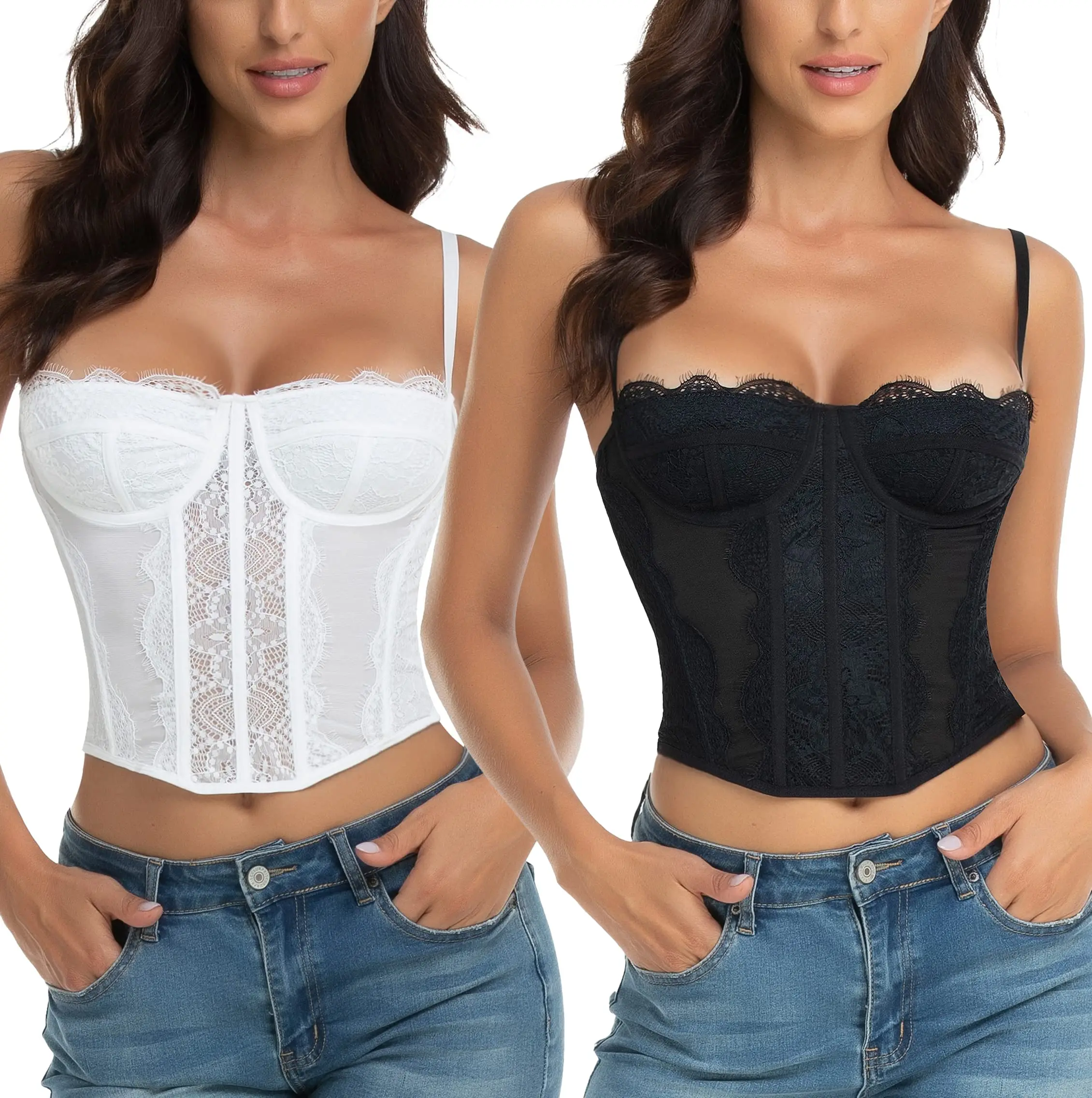 Women's Lace Mesh Compression Corset Top - Boned, Spaghetti Strap, Backless, Slimming Summer Underwear Shapewear Bodysuit for Women, Enhanced Silhouette, Stylish Look, Corset Tops, Lace Mesh Design