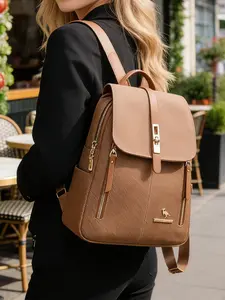 1pc  Women's backpack solid color backpack flip cover fashionable and versatile retro elegant trend suitable for daily commuting, shopping, dating, women's backpack Casual Backpack