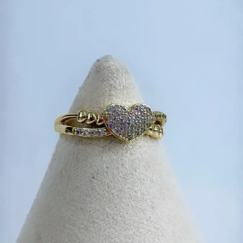 Heart Ring #0119 14k Laminated Gold Hypoallergenic 3 Layers Protection Lovely Design Daily Use Jewelry