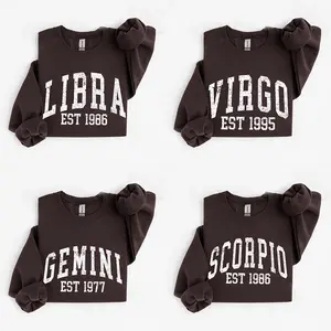 (Leave A Note or DM to Shop) Custom Year Zodiac Sweatshirt - Dark Chocolate Color, Distressed Astrology Crewneck, Personalized Birth Year Horoscope Pullover, Unisex Cozy Birthday Gift, Cute Zodiac Energy Outfit, Customizable Design - HARSIN
