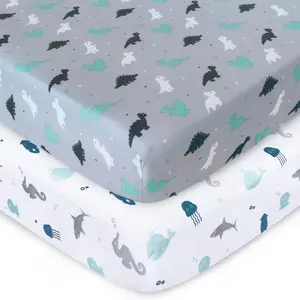 Crib Sheets  Boys or Girls 2-Pack, ted Crib Sheet 52'' x 28''  Standard Crib & Toddler Mattres, Soft and Breathable Material, Baby Crib Sheets Neutral, Grey