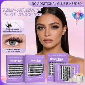 Adhesive-Free Cosmetic False Eyelash Clusters - D-Curl, 4 Styles, 10mm/12mm/14mm/16mm Lightweight, 24+ Sets with Lash Care Kit, No-Makeup Look, Effortless Application & Removal