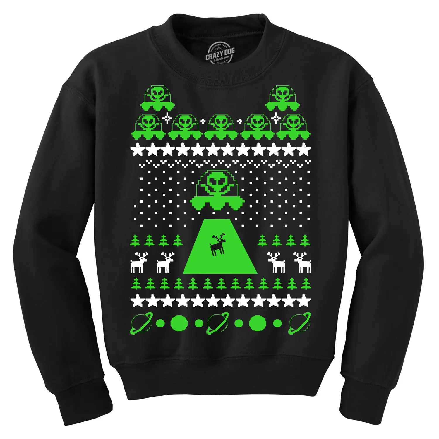 Unisex Alien Abduction Ugly Christmas Sweater Crew Neck Sweatshirt Funny Sweater Christmas Crew Neck Funny Knit Pattern Long Sleeve Crew Novelty Sweatshirts for Men Black