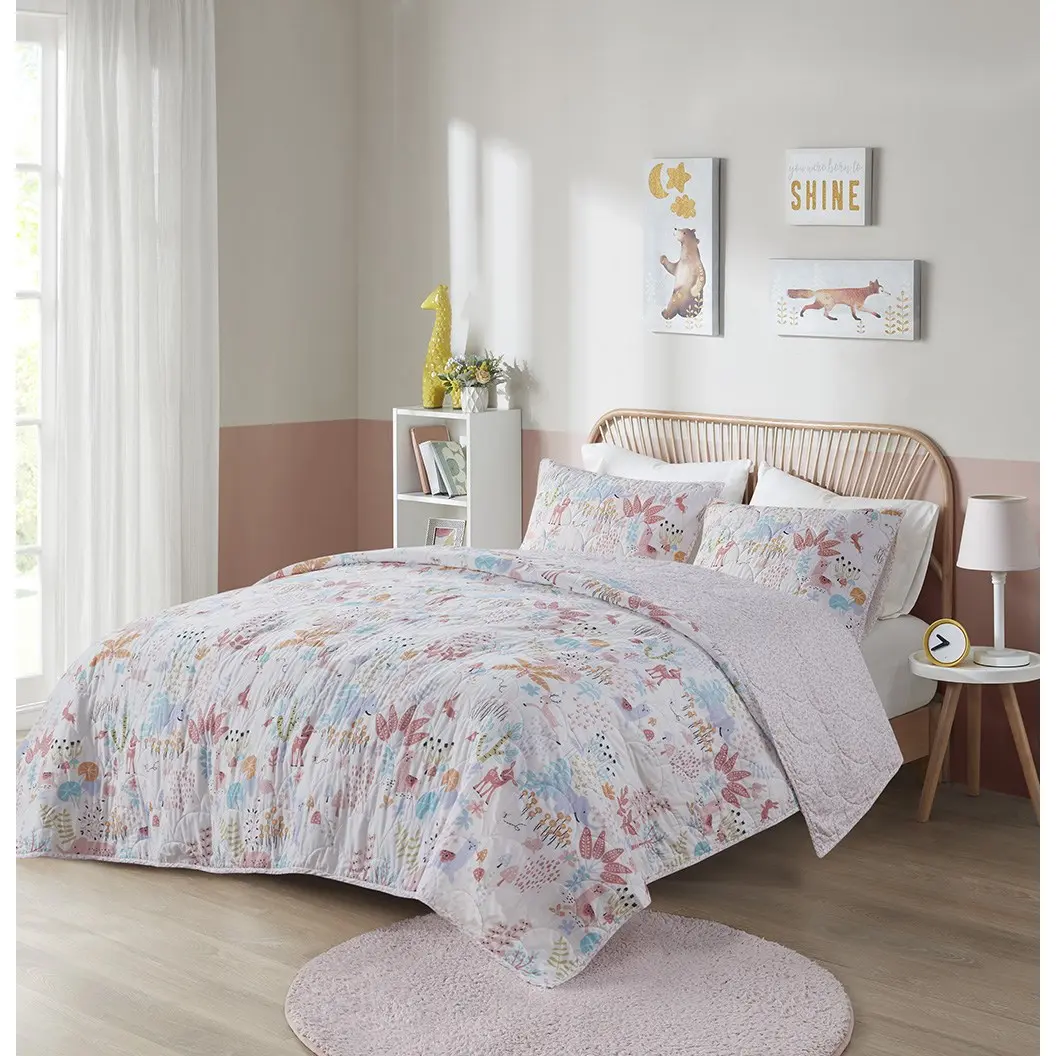 Woodland Animals Reversible Cotton Quilt Set