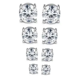 Magnetic Stud Earrings for Men-Women, Casual Glossy Round Cubic Zirconia Piercing-Free Hypoallergenic Stainless Steel Fake Ear Clips with Non-Slip Backs, Modest Fashion Islamic Accessory, Magnetic Earrings