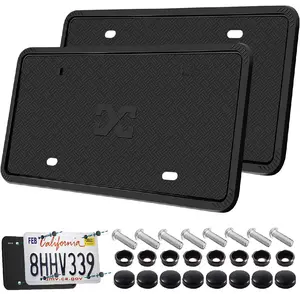Silicone License Plate Frames Black, 2 Pack Car License Plate Frame, Universal US Black License Plate Holders Brackets Rust-Proof, Weather & Rattle-Proof, Car Accessories