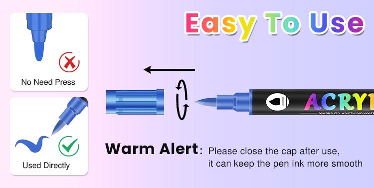 24/48/72 Colors Dual Tip Brush Tip AcrylicPaint Pens Markers, Double Headed DifferentColor Art Graffiti Pen Marker Pen for Lettering and Creative Painting, Rocks, Mugs,Ceramic, Glass