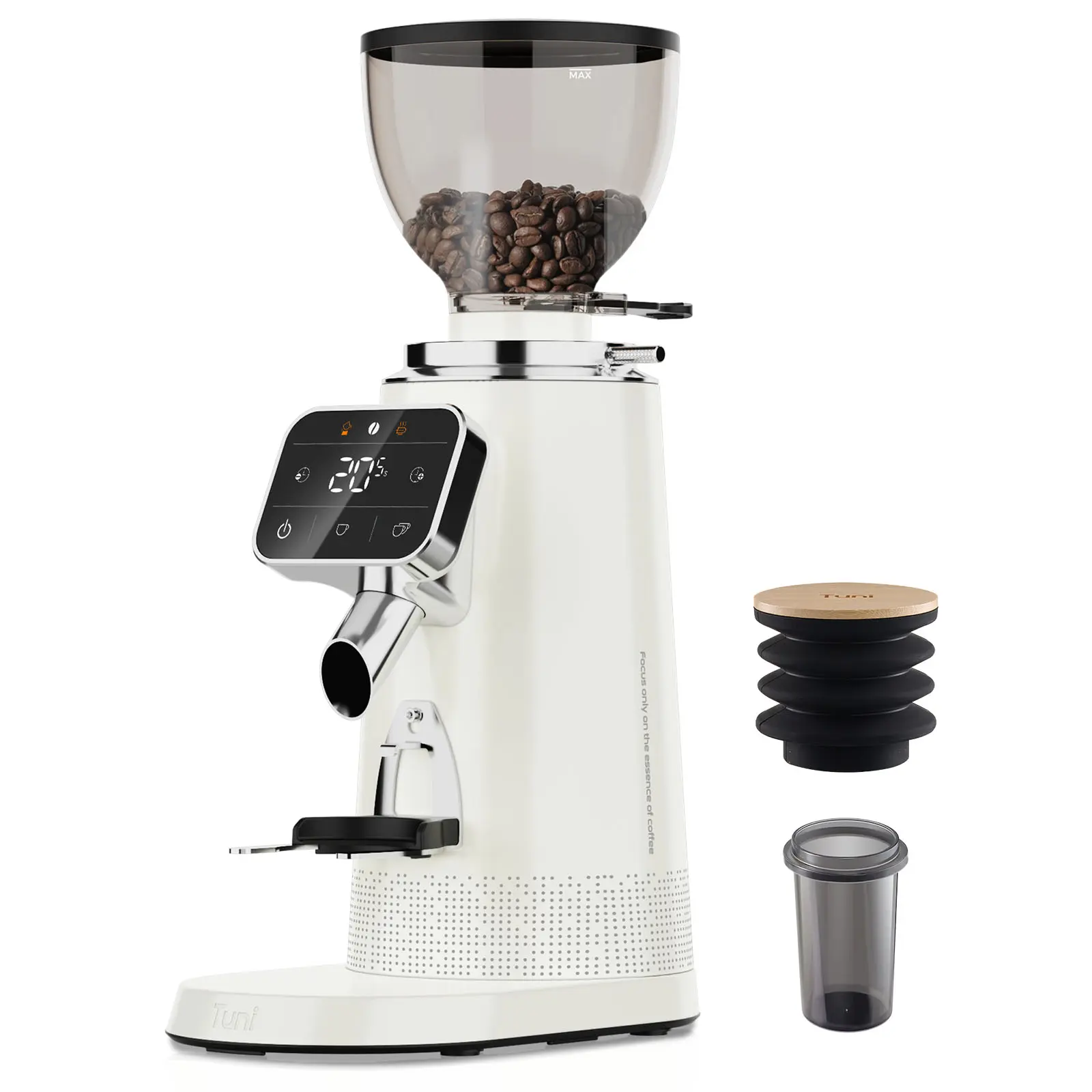 TUNI G3 64mm Flat Burr Coffee Grinder - Coffee Making Tool with 100 Grind Settings, Stepless Adjustment, Anti-Static Design, Timer, Customizable Grind Times for Espresso, Pour-Over Espresso Tools