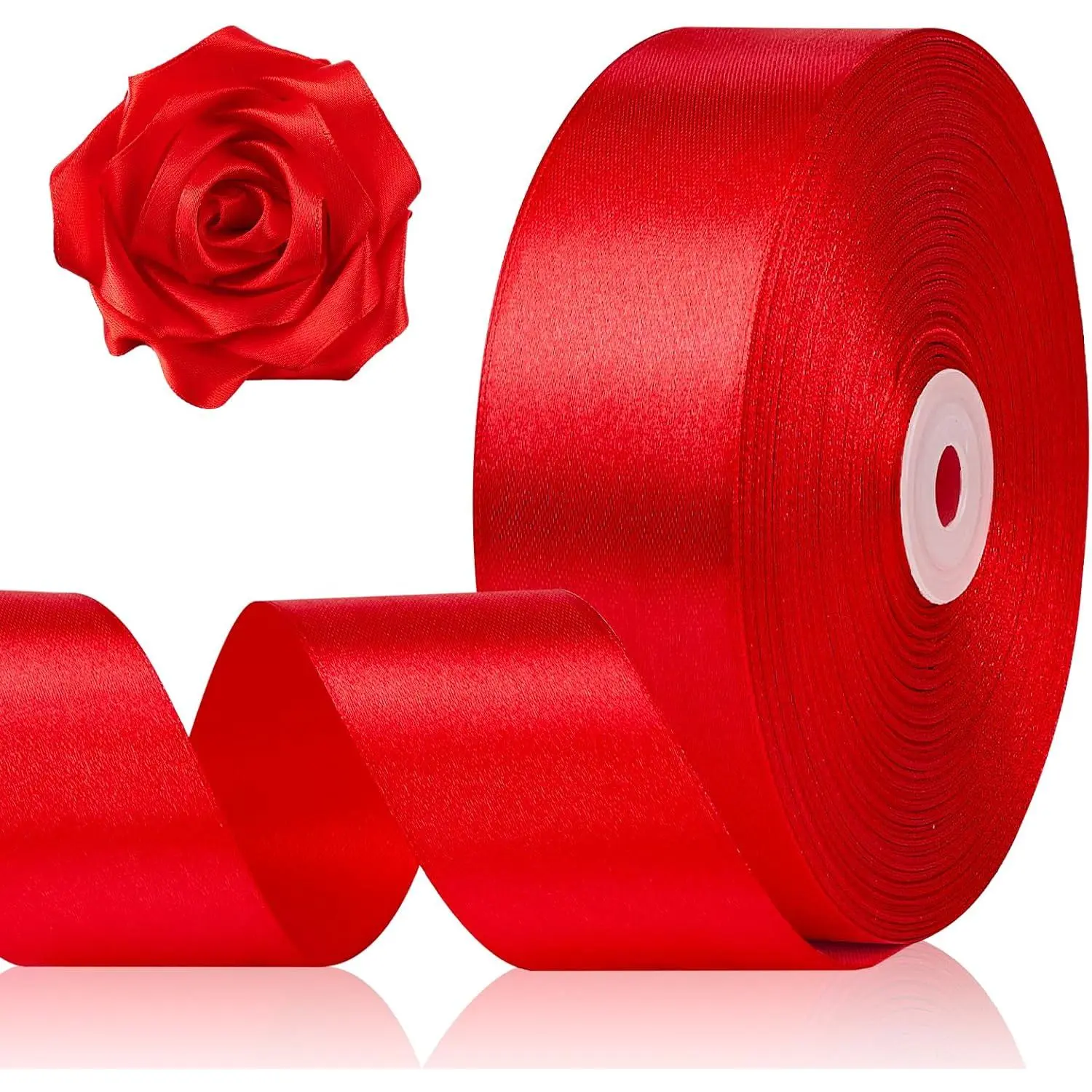 1-1/2 Inch 100 Yards Red Satin Ribbon, Solid Fabric Ribbon Roll for Flower Bouquet,  Wrapping, Roses Making, Handmade Crafts