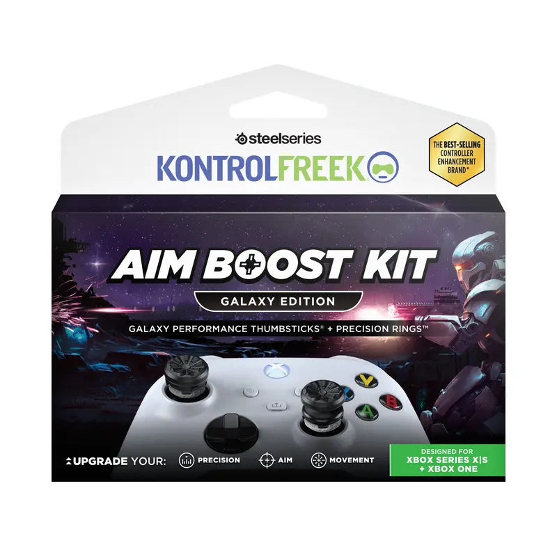 KontrolFreek Aim Boost Kit - Black Galaxy Edition, Gaming Controller Accessories, Game Console Accessories for Xbox 1, Xbox Series X, Rubber Thumbsticks with Mixed Heights, Resistance Performance, Overshoot Control Precision Rings