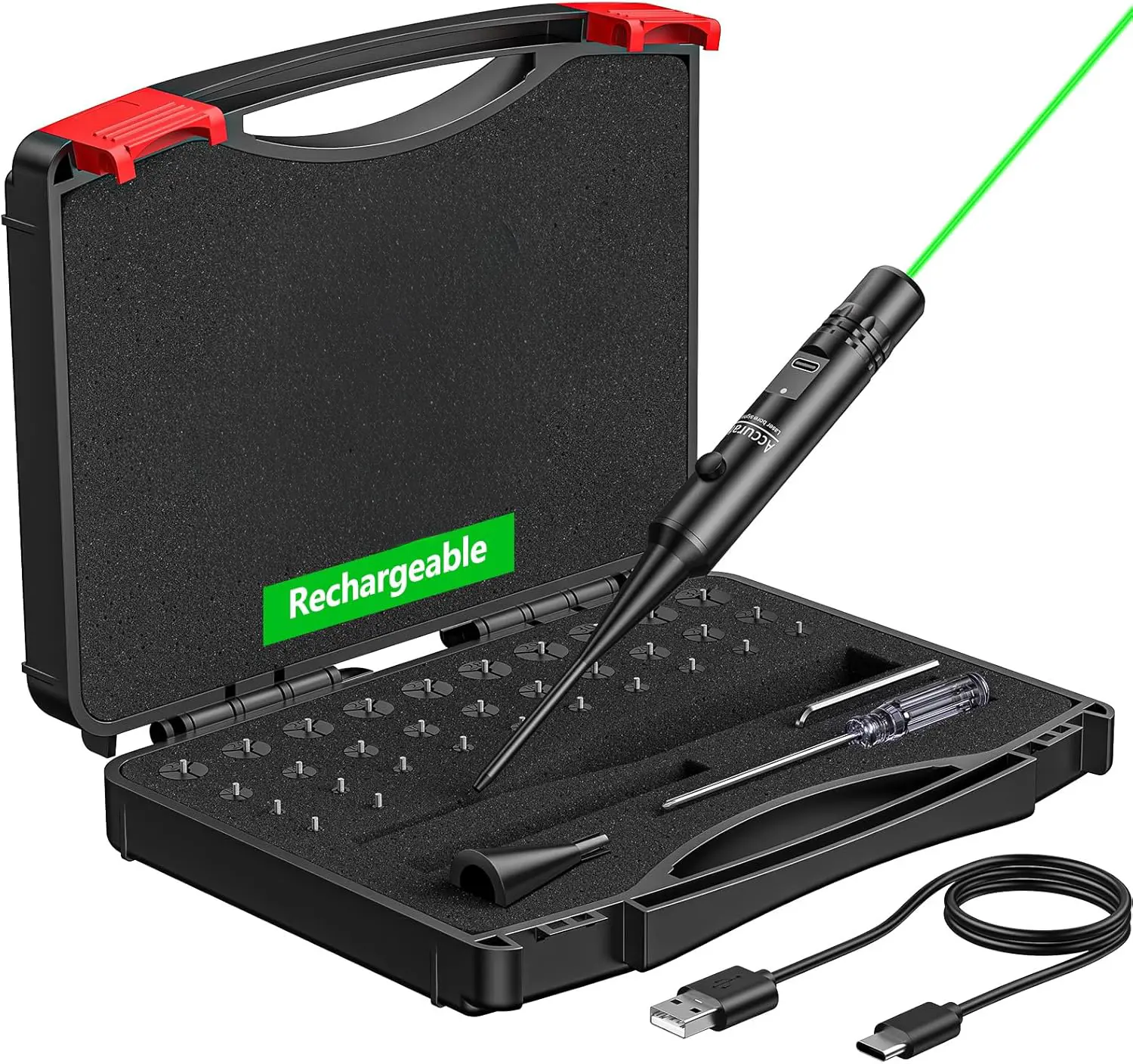 Outdoor Maintenance Organizer Kit with Cleaning Tools, Storage Rack, 8/32/64 Adapters, Rechargeable Laser Scope Zeroing System, Optional Red/Green Light Battery & Fast Optical Alignment Tool for Hunting, Range Use