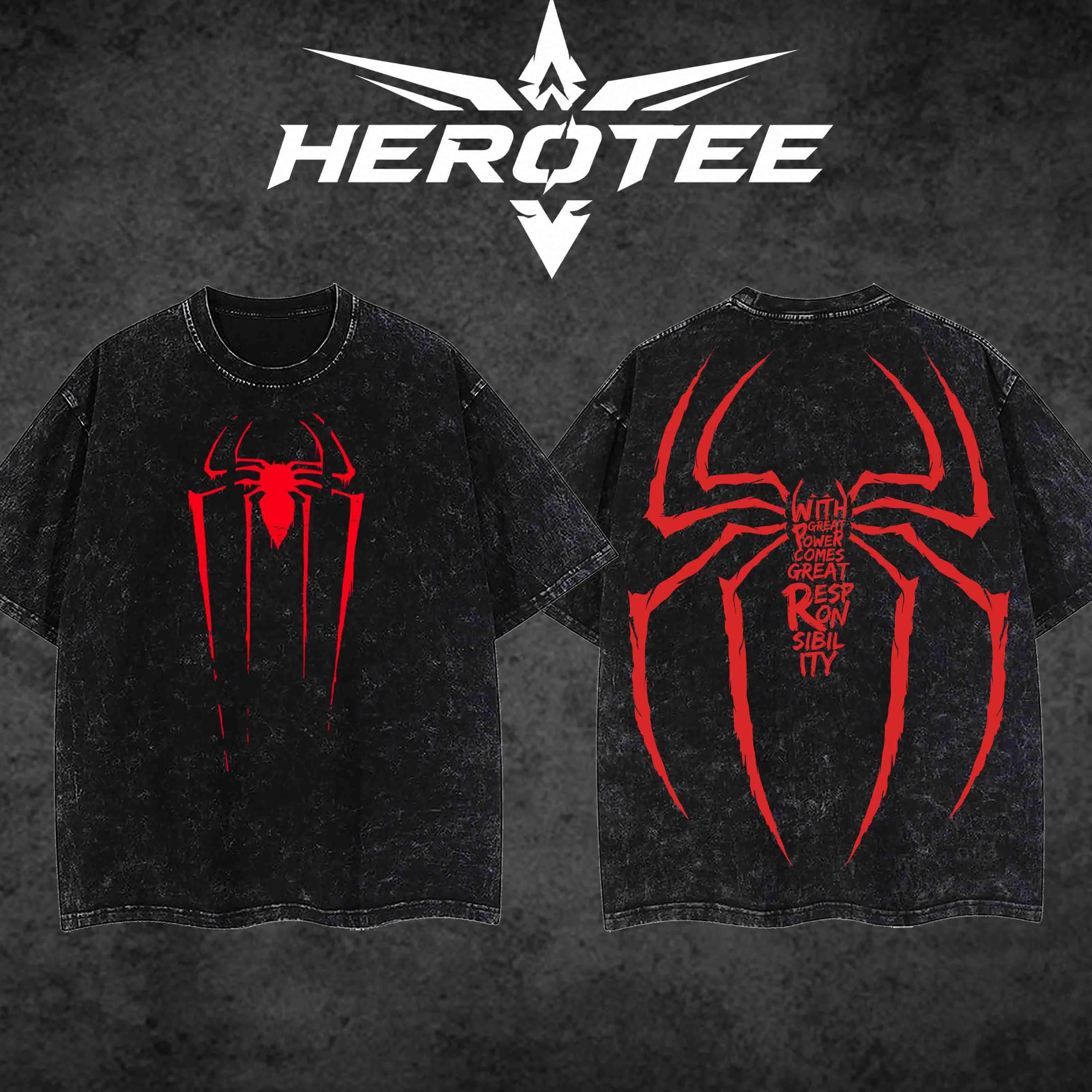 [ Hero Tee ] Spidey Tattoo Tee, Vintage Washed Heavyweight Gym Shirt, Oversized Dark Aesthetic Streetwear, Grunge Distressed , Edgy Workout Pump Fit, Cyberpunk Gymwear, Y2K Retro Heavy Limited, Urban Menswear To, Oversize 5Xl