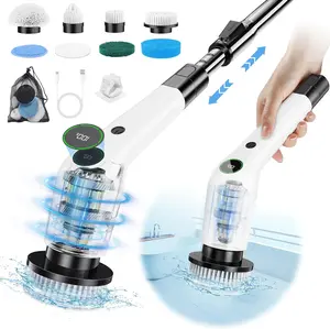 Cordless Electric Spin Scrubber with Dual Speed Cleaning and Battery Level Display, Adjustable Extension Handle for Hard to Reach Areas, Powerful Shower and Tile Scrubbing Tool for Bathroom, Bathtub and Floor, Smart Cleaning Home Essential