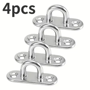 4pcs Load-Bearing Hook, Stainless Steel Oblong Pad, Eye Plate Staple Ring Hook, Loop U-Shaped Design Screws, Mount Hook Hanger