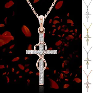 Rose-gold and Gold Tone Infinity Cross Necklace with Sparkling Cubic Crystal